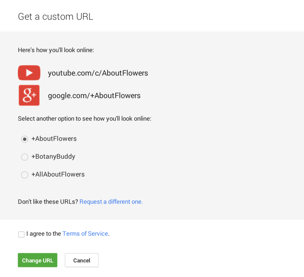 YouTube custom URL choice